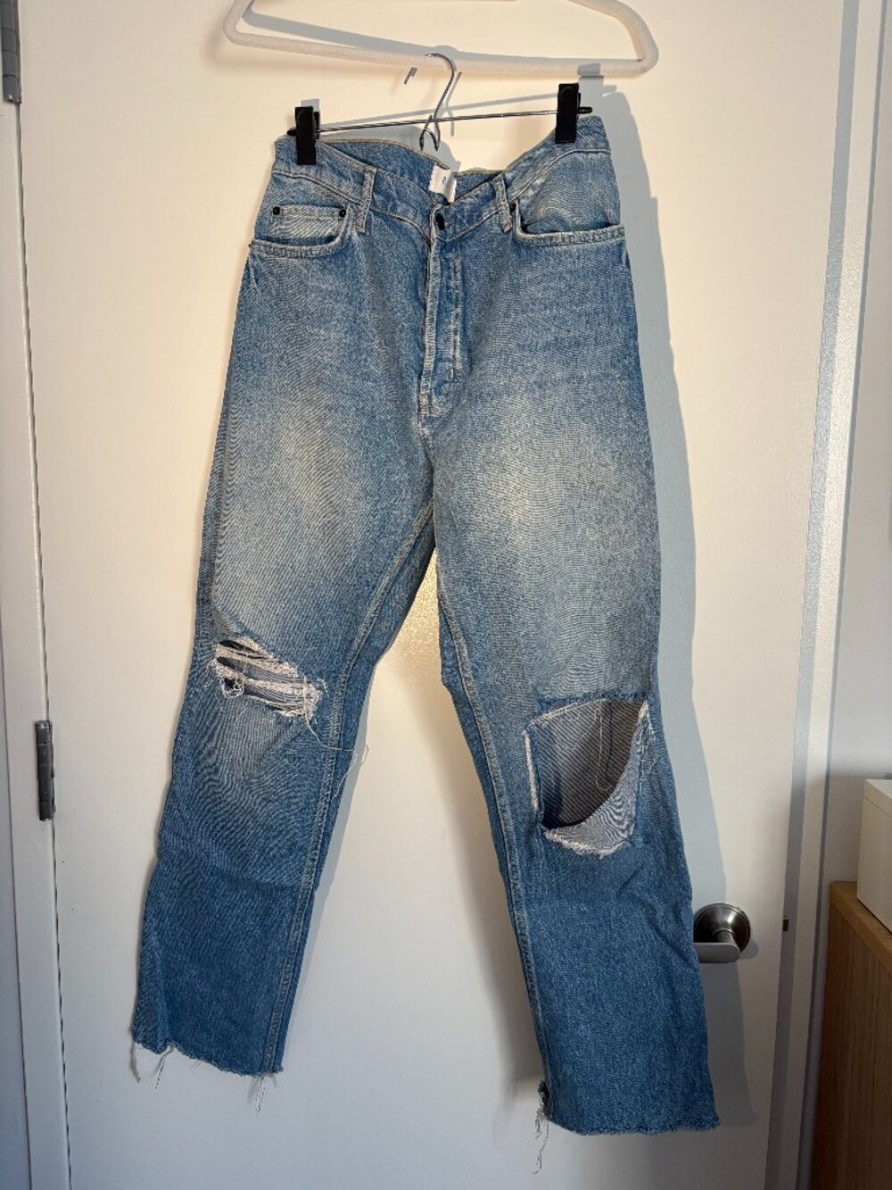 Rails The Topanga High Rise Straight Jeans Light Wash Distressed Raw Hem Size 31
